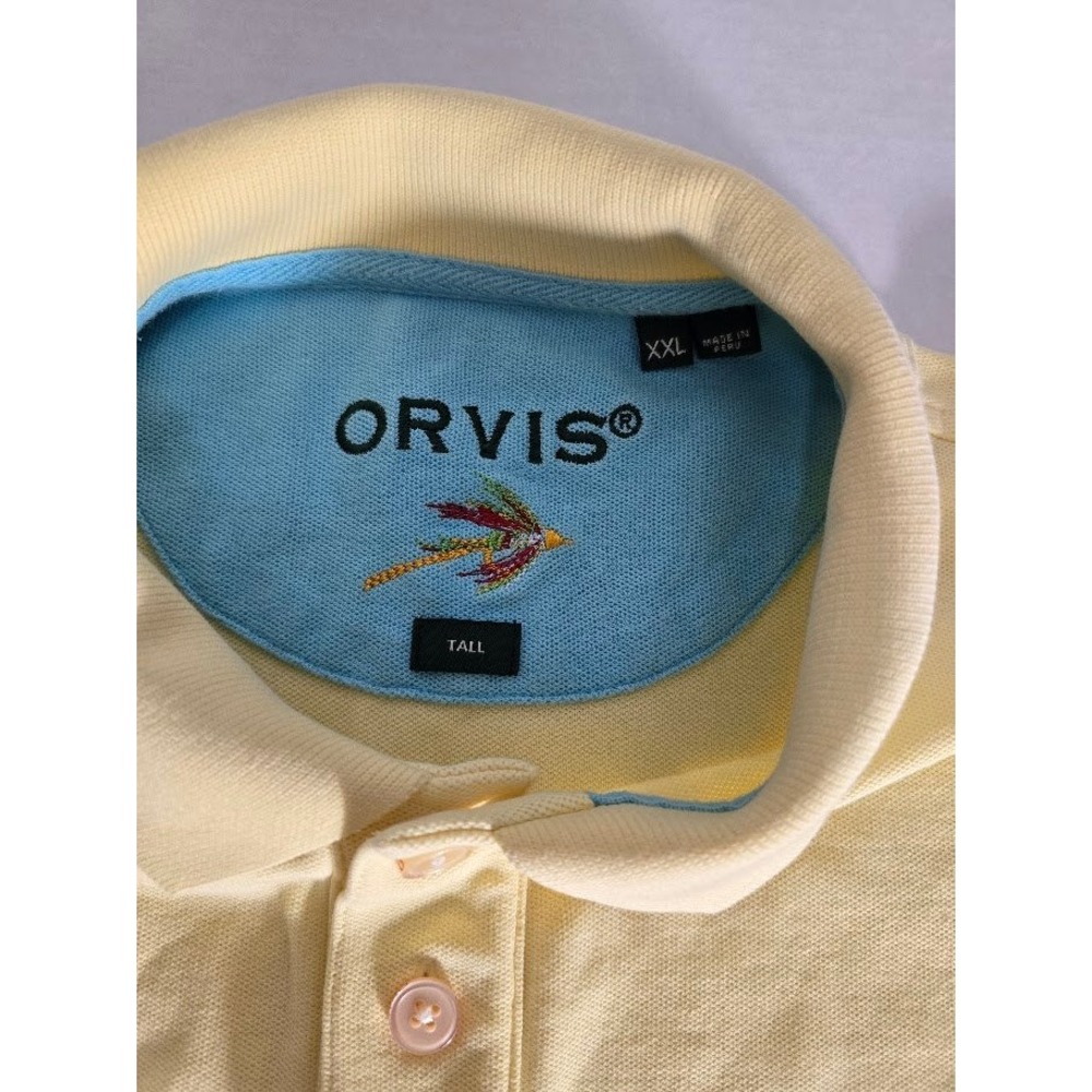 ORVIS Men's‎ Pastel Yellow Tall Polo Shirt XXL Embroidered Logo Golf Casual - Picture 3 of 7